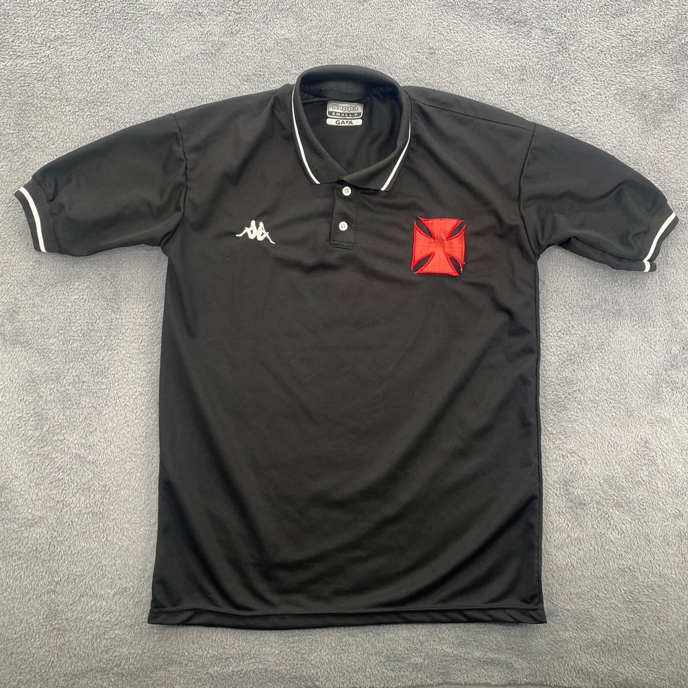 Kappa Polo Shirt Mens Small Black Vasco da Gama Gara Soccer Jersey Cross Logo